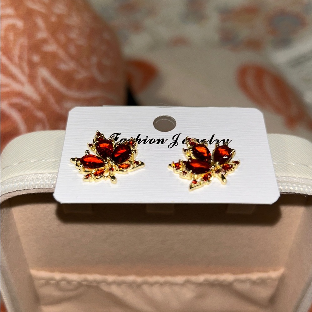 Maple Leaf Rhinestone Earrings - Picture 8 of 9